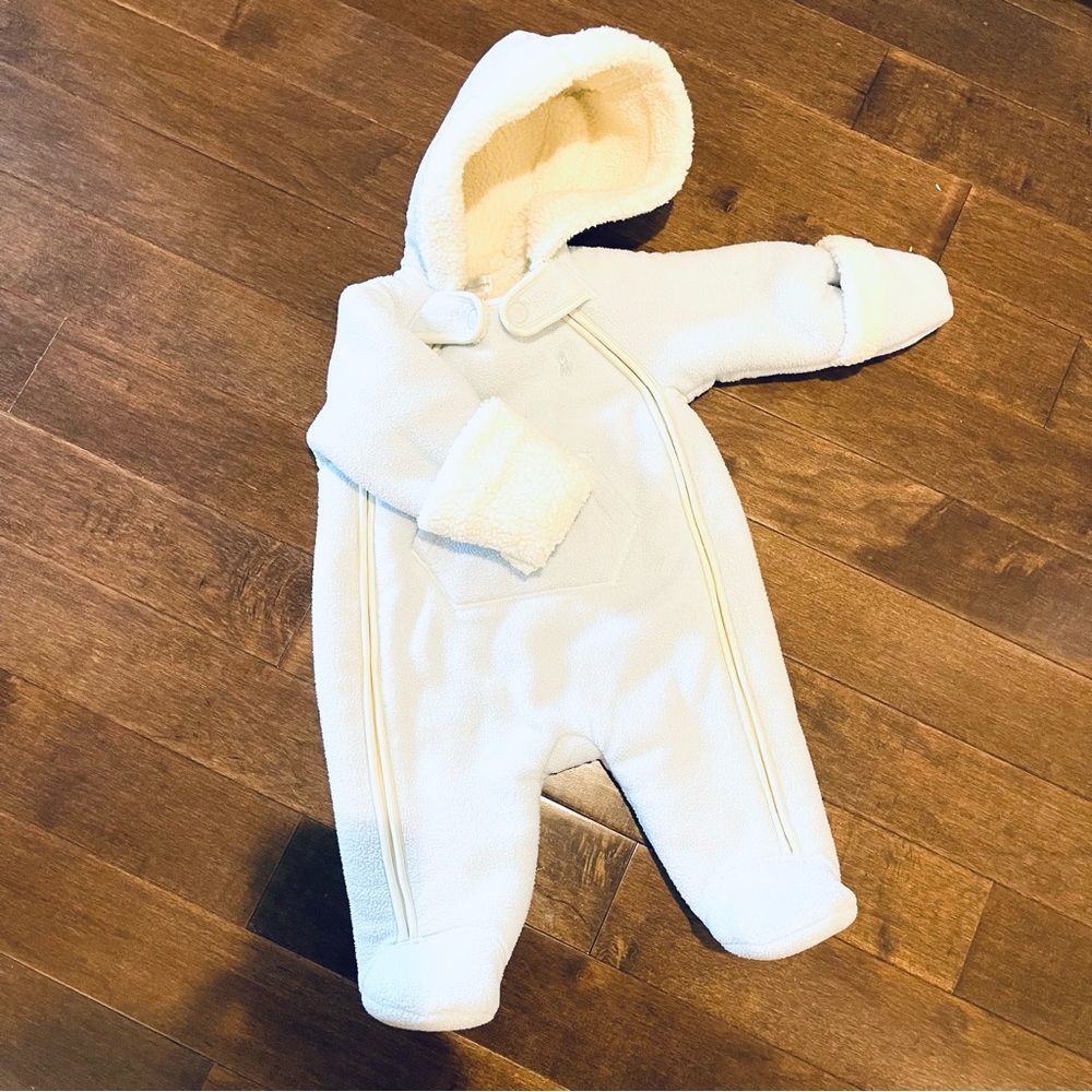 Ralph Lauren Thick Light Blue Fleece Baby Bunting Snowsuit